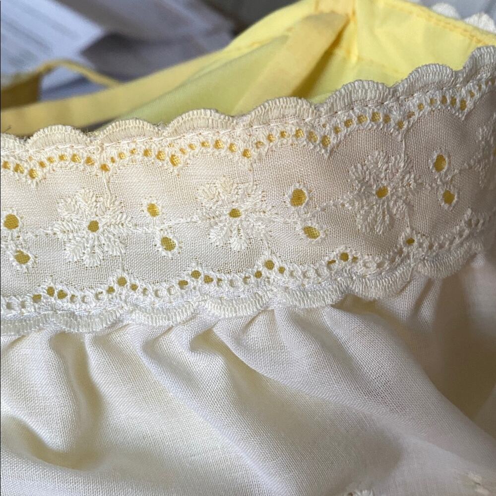 Vintage Handmade Boho Yellow White Lace Trim Ruffle Maxi Dress size small - Picture 10 of 10